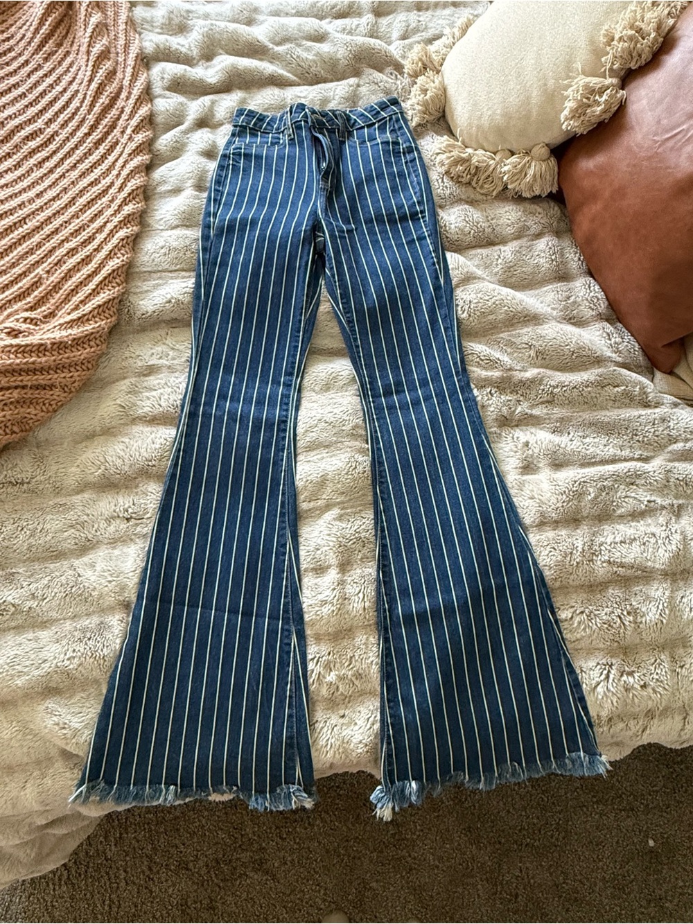 Cello Blue Pinstripe Flare Jeans